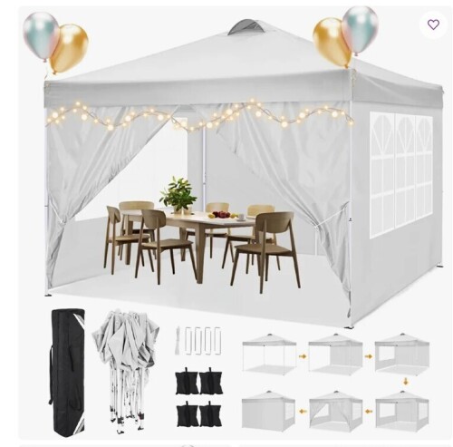 COBIZI 118" W x 118" D Pop Up Canopy Tent with 4 Sidewalls, UPF 50+Waterproof Outdoor Canopy with Air Vent New in Box $399