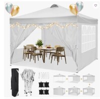 COBIZI 118" W x 118" D Pop Up Canopy Tent with 4 Sidewalls, UPF 50+Waterproof Outdoor Canopy with Air Vent New in Box $399