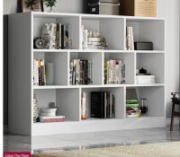 Ebern Designs Presly 3 Tier Cube Bookcase Modern Bookshelf with 10 Cubes in White New in Box $299