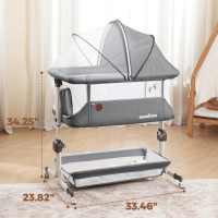 MOMFANN Baby Bassinet, Bedside Sleeper for Newborns Convertible Co-Sleeper Crib with Breathable Mesh, 6-Level Height Adjustment, Built-in Storage, Foldable Portable Bassinet for Home or Travel, Gray New In Box $299