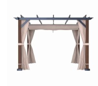allen + roth 10-ft W x 10-ft L x 7-ft 8-in H Wood Grain Posts, Brown Roof Frame, Light Beige Canopy, Dark Beige Curtains Metal Freestanding Pergola with Canopy New Open Box $1399