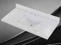 Getpro 42 in. W x 22 in. D Engineered Stone Rectangular Single Sink Vanity Top in Carrara White With 4 in. H Backsplash New In Box $499