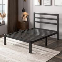 LoVinson Twin Size Metal Platform Bed Frame with Headboard, Heavy Duty Steel Slat Support, Under-Bed Storage, No Box Spring Needed, Black, New in Box $299