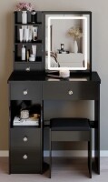 Wrought Studio&trade; Bedside Vanity Table with Cushioned Stool, Sliding Touch LED Mirror (Tri-Color & Brightness Adjustable), Power Station (2 AC + 2 USB ), and Hair Dryer Bracket $399