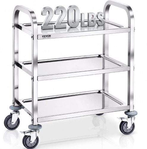 VEVOR Stainless Steel Cart, 3 Layers Lab Utility Cart 400 lbs Weight Capacity, Medical Cart with Lockable Universal Wheels, for Lab, Clinic, Kitchen, Salon New In Box $199