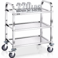 VEVOR Stainless Steel Cart, 3 Layers Lab Utility Cart 400 lbs Weight Capacity, Medical Cart with Lockable Universal Wheels, for Lab, Clinic, Kitchen, Salon New In Box $199