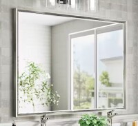QueenFun OnaBella 40 in. W x 30in. H Rectangular Aluminum Thin Framed Wall Mount Beveled Bathroom Vanity Mirror in Brushed Nickel New In Box $299