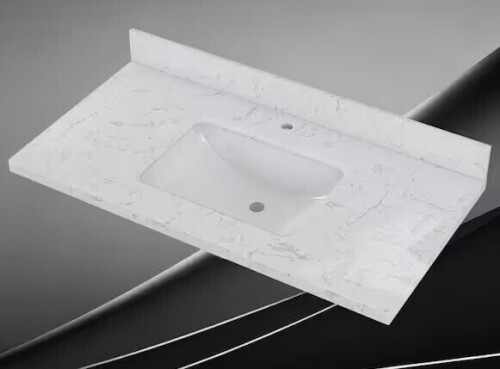 Getpro 42 in. W x 22 in. D Engineered Stone Rectangular Single Sink Vanity Top in Carrara White With 4 in. H Backsplash New In Box $499