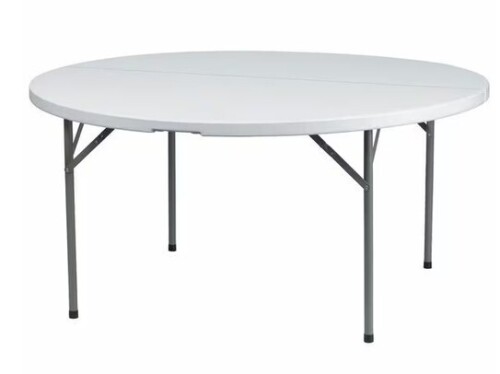 Flash Furniture Round Wh 60Rnd Plastic Fold Table, 60" W, 60" L, 29" H, Plastic Top, White New In Box $299