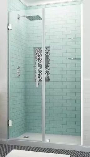 Aston Belmore GS 46.25 in. to 47.25 in. x 72 in. Frameless Hinged Shower Door with Glass Shelves in Stainless Steel New in Box $1199