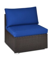 Patiojoy Outdoor Wicker Rattan Armless Sofa Chair w/ Blue Cushions Similar to Picture New Shelf Pull $299