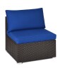 Patiojoy Outdoor Wicker Rattan Armless Sofa Chair w/ Blue Cushions Similar to Picture New Shelf Pull $299