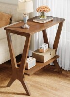 Ebern Designs 23.6"W End Table with 2-Tier Storage Shelves, Solid Wood Side Table for Living Room $199
