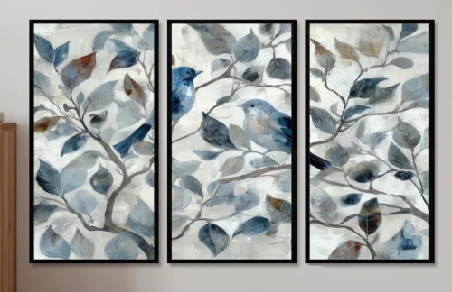 East Urban Home Birds Love Under A Blue White Orchid Tree Garden - Birds Wall Art Living Room Set, 20" x 40" New In Box $299