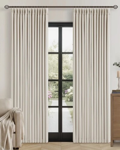 Latitude Run&reg; 100% Blackout Thermal Memory Trained Pinch Pleated Farmhouse Linen Curtains (Pair) 40" x 96" New $99