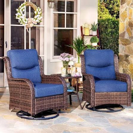 Winston Porter Patio Furniture Set with Luxury 6" Cushions, 3 Pieces Swivel Rocking Patio High Back Chairs, Outdoor Wicker Bistro Conversation Set New in Box $799