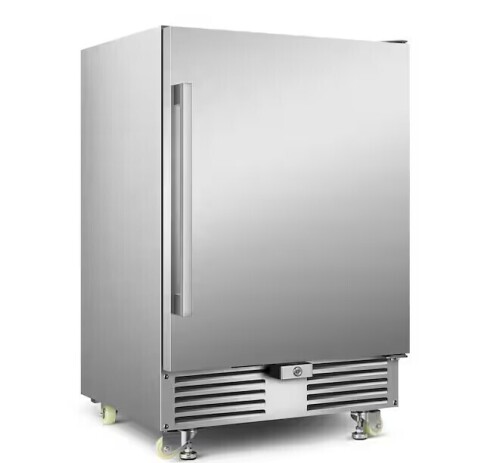 Tazpi 4.9cu. ft. 24 in. 190 Can Built-In/Freestanding Outdoor Cooler Fridge with 4 wheels, Weatherproof, Stainless Steel New Floor Model On Working $999