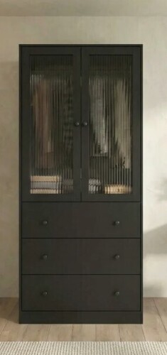 One Allium Way 20" D Armoire Wardrobe Closet With Fluted Glass, 71" H Clothing Storage Cabinet With Hanging Rod And Soft-Close Doors in Black New in Box $799