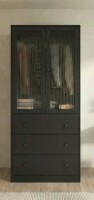 One Allium Way 20" D Armoire Wardrobe Closet With Fluted Glass, 71" H Clothing Storage Cabinet With Hanging Rod And Soft-Close Doors in Black New in Box $799