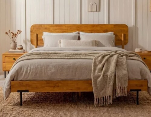 Millwood Pines King 800 lbs Heavy Duty Solid Wood Platform Bed with Headboard, Premium Scandinavian Bed Frame, Non-Slip Noise-Free, Quick Assembly, Caramel New in Box $699