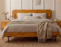 Millwood Pines King 800 lbs Heavy Duty Solid Wood Platform Bed with Headboard, Premium Scandinavian Bed Frame, Non-Slip Noise-Free, Quick Assembly, Caramel New in Box $699