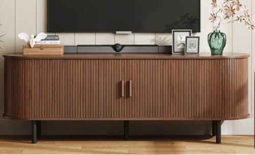 Ebern Designs Jalonda Modern Wood TV Stand with Storage and Shelves New in Box $499