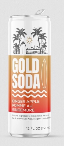 Gold Soda - Natural Ingredients - Organic Cane Sugar - Non-GMO - No Preservatives - Monk Fruit - Sparkling Water - Made with Natural and Organic Flavors - Ginger Apple 12 fl oz