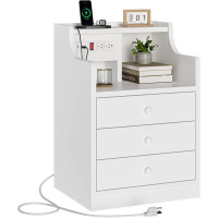 Latitude Run&reg; Nightstand WITH CHARGING STATION:2 Standard Plug Outlets & 2 USB Ports New Shelf Pull $299