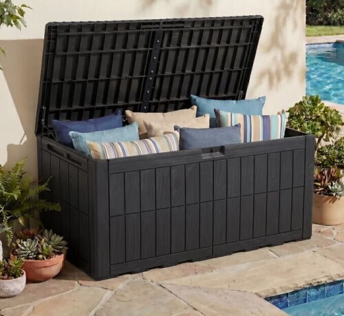 Balconera 110 Gallon Resin Outdoor Deck Box With Lock New In Box $199