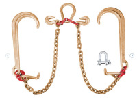 VEVOR G80 V Bridle Chain, 5/16" x 2' Towing Chain Bridle with 15" J Hooks, T Hooks & Grab Hooks,Heavy Duty Transport Chain Bridle with 10800 lbs Safe Working Load for Flatbed Truck New In Box $199