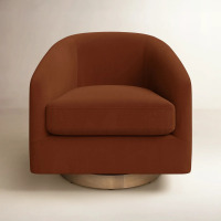 AllModern Bennett Upholstered Swivel Barrel Chair, Bella Burnt Orange Performance Velvet, New in Box $799