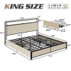 Latitude Run King Metal Platform Bed Frame with 2-Tier Storage Headboard, 4 Storage Drawers, Built in Charging Station & LED, Noise-Free/No Box Spring Needed, Beige, New Shelf Pull $499