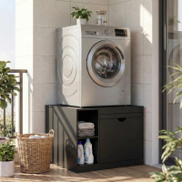 Advwin Universal Washer Dryer Laundry Pedestal with Drawer & Open Shelf, Heavy-Duty Anti-Vibration Washer Dryer Stand with Full-Panel, Black, New in Box $299