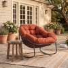 Wildon Home Cadynce Powder Coated Steel Outdoor Chair, with Black Metal Base and Orange Cushion, New in Box $399