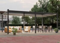 Joyesery 12 ft. x 20 ft. Charcoal Gray LED Modern Metal Louvered Pergola with Shade Control and Adjustable Louvers for Patio (5 Boxes) New Shelf Pull $2999