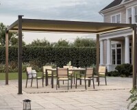 Joyesery 10 ft. x 13 ft. Dark Brown LED Modern Metal Louvered Pergola with Shade Control and Adjustable Louvers for Patio (54 Boxes) New Shelf Pull $1999