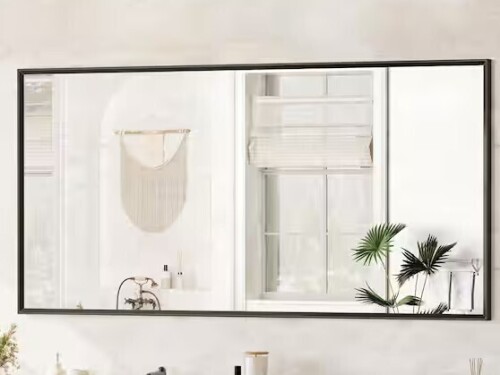 Acegoses 72 in. W x 36 in. H Modern Beveled Aluminum Frame Rectangular Wall Mirror, Brushed Black New in Box $499