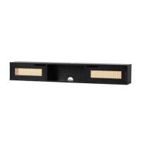 Walker Edison Destin Modern Rattan Flip-Down-Door Wall-Mounted Floating TV Stand for TVs up to 65 Inches, 58 Inch, Black New in Box $299