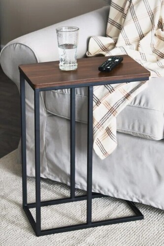 Trent Austin Design&reg; Jamestown C?Shaped Side End Table with Mid Century Walnut Grain and Metal Frame New In Box $89