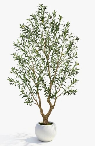 Vitalismo Artificial Olive Tree With Fruit In White Planter, Fake Potted Topiary Tree For Home & Office, 5 ft. New In Box $299