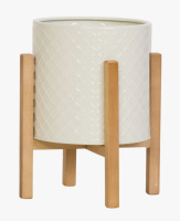 Aspire Asbella Mid Century Modern Indoor Metal Pot Planter 4-Leg Wood Base New In Box $199