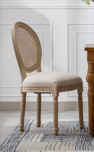 One Allium Way&reg; Jonsson French Style Solid Wood Frame Linen Fabric Rattan Back Dining Chair, Upholstered Dining Room Chair New In Box $399