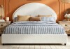 Ebern Designs Bensu Luxury Curve-Shaped Queen Size Headboard Bed Frame, Elegant Boucle Upholstered Platform Bed with Modern Design New in Box $399