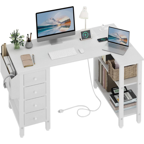 Red Barrel Studio&reg; Cheshire Built-in Outlets L-Shaped Computer Desk with Drawers & Storage Shelves New In Box $399