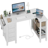 Red Barrel Studio&reg; Cheshire Built-in Outlets L-Shaped Computer Desk with Drawers & Storage Shelves New In Box $399
