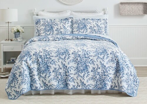 Laura Ashley 3-Piece King Size Bedford Cotton Reversible Quilt Set $299