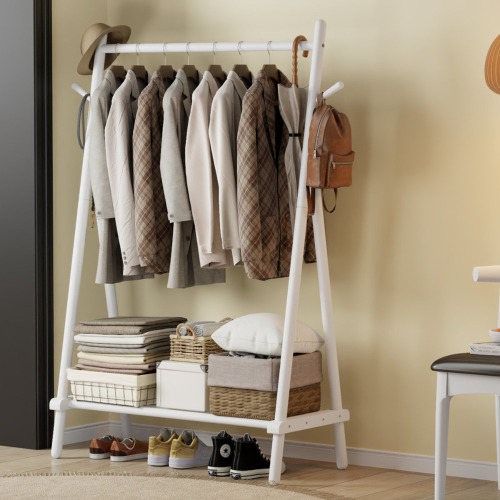 Latitude Run&reg; Solid Wood Clothing Rack, Freestanding Garment Organizer with Bottom Shelf and Side Hooks New In Box $299