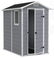 Keter Manor 4' x 6' Resin Storage Shed, All-Weather Plastic Outdoor Storage, Gray/White New in Box $599