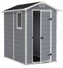 Keter Manor 4' x 6' Resin Storage Shed, All-Weather Plastic Outdoor Storage, Gray/White New in Box $599