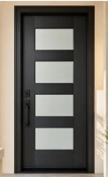 Visco Link 36&rdquo; x 80&rdquo; Contemporary 4-Lite Black Fiberglass Entry Door Slab &ndash; Right-Hand Inswing New in Box $1199